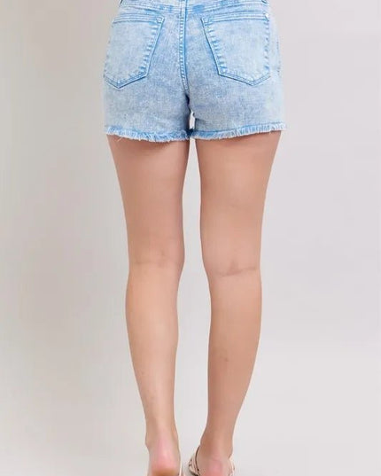 Judy Blue Full Size Mid Rise Garment Dyed Denim Shorts Plus Size - THE AMERICAN BLUE