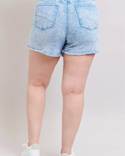 Judy Blue Full Size Mid Rise Garment Dyed Denim Shorts Plus Size - THE AMERICAN BLUE