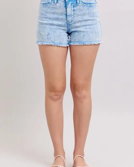 Judy Blue Full Size Mid Rise Garment Dyed Denim Shorts Plus Size - THE AMERICAN BLUE