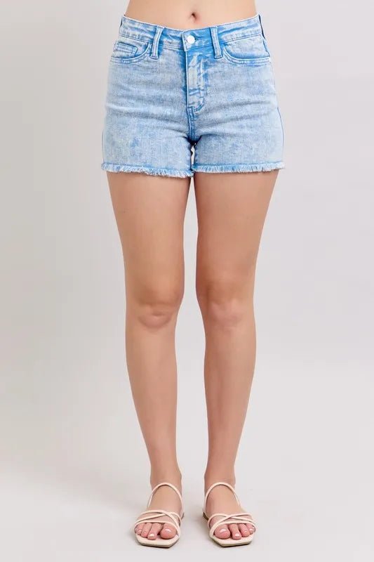 Judy Blue Full Size Mid Rise Garment Dyed Denim Shorts Plus Size - THE AMERICAN BLUE