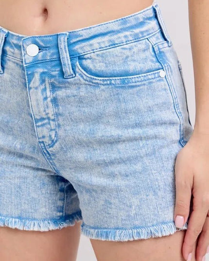 Judy Blue Full Size Mid Rise Garment Dyed Denim Shorts Plus Size - THE AMERICAN BLUE