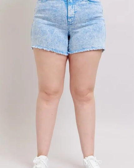 Judy Blue Full Size Mid Rise Garment Dyed Denim Shorts Plus Size - THE AMERICAN BLUE