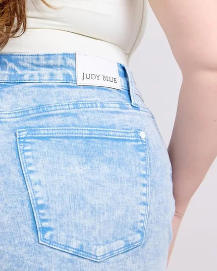 Judy Blue Full Size Mid Rise Garment Dyed Denim Shorts Plus Size - THE AMERICAN BLUE