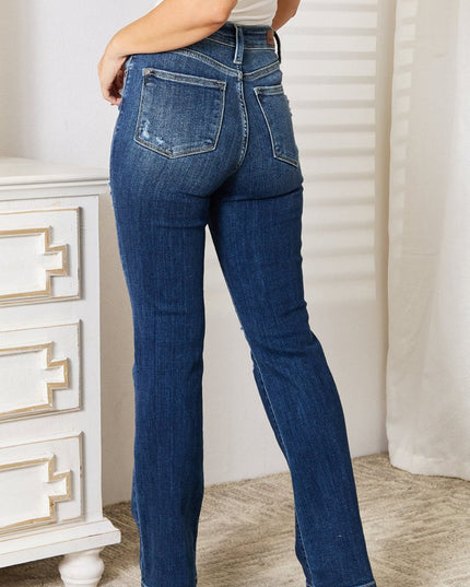 Judy Blue Full Size Mid Rise Hand Sand & Destroy Bootcut Jeans - THE AMERICAN BLUE