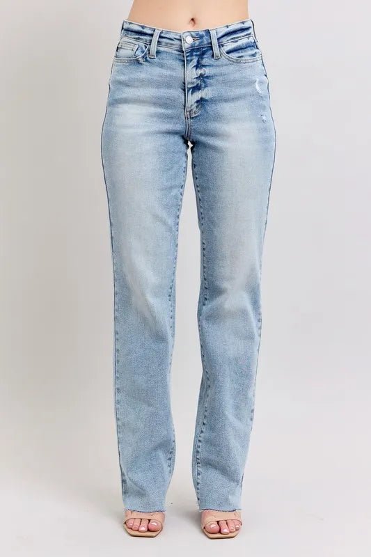 Judy Blue Full Size Mid Rise Light Wash Dad Jeans Plus Size - THE AMERICAN BLUE