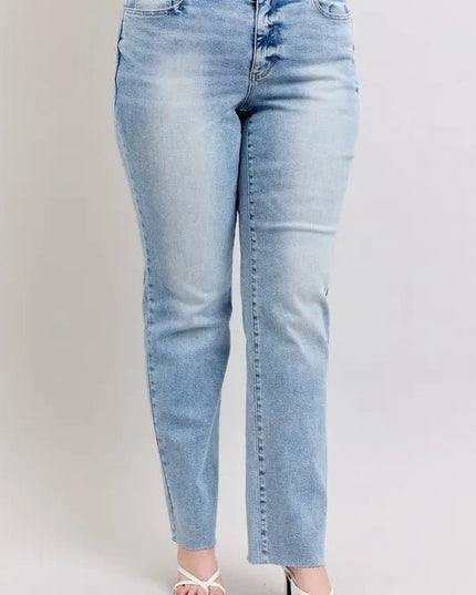 Judy Blue Full Size Mid Rise Light Wash Dad Jeans Plus Size - THE AMERICAN BLUE