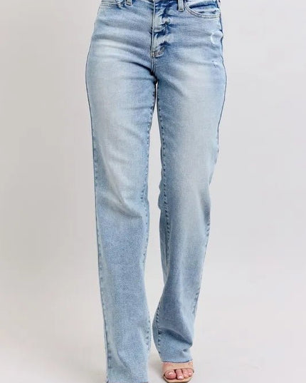 Judy Blue Full Size Mid Rise Light Wash Dad Jeans Plus Size - THE AMERICAN BLUE