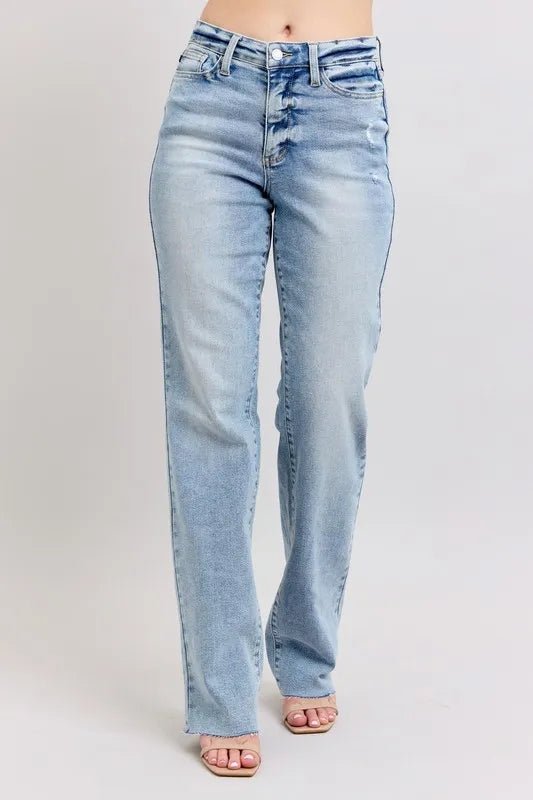 Judy Blue Full Size Mid Rise Light Wash Dad Jeans Plus Size - THE AMERICAN BLUE