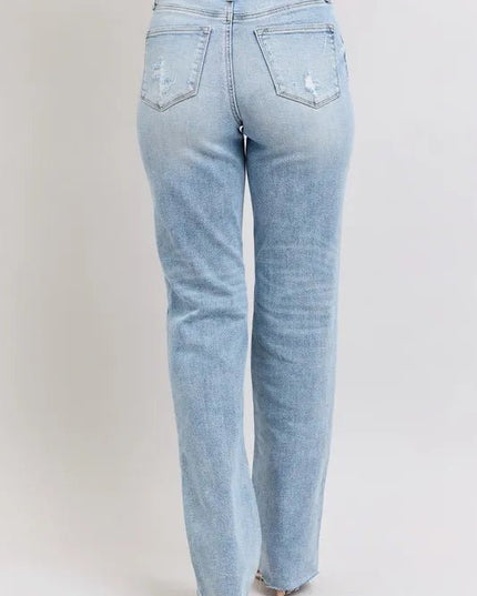 Judy Blue Full Size Mid Rise Light Wash Dad Jeans Plus Size - THE AMERICAN BLUE