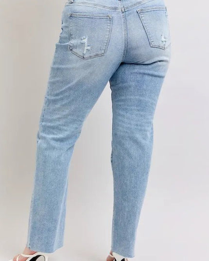 Judy Blue Full Size Mid Rise Light Wash Dad Jeans Plus Size - THE AMERICAN BLUE