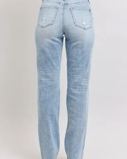 Judy Blue Full Size Mid Rise Light Wash Dad Jeans Plus Size - THE AMERICAN BLUE