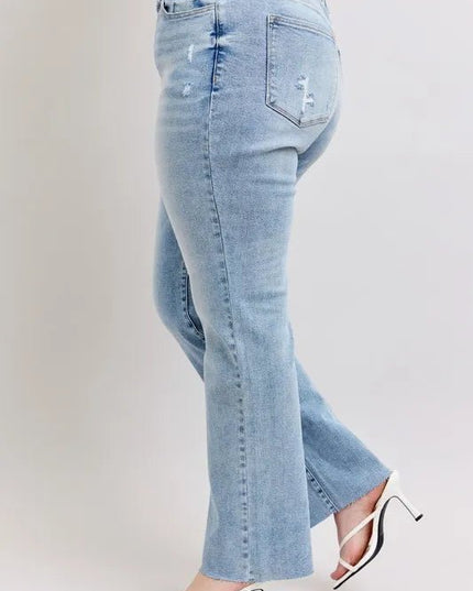 Judy Blue Full Size Mid Rise Light Wash Dad Jeans Plus Size - THE AMERICAN BLUE