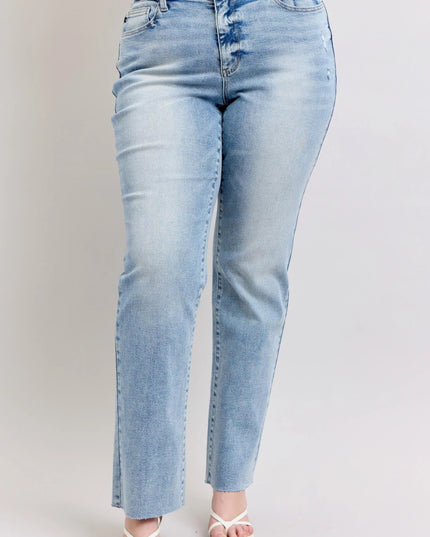 Judy Blue Full Size Mid Rise Light Wash Dad Jeans Plus Size - THE AMERICAN BLUE