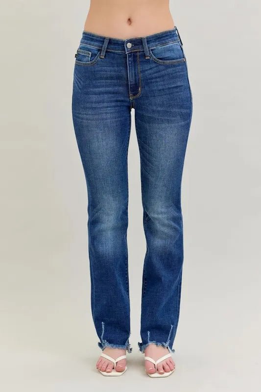 Judy Blue Full Size Mid - rise Non - distressed Hem Bootcut Jeans Plus Size - THE AMERICAN BLUE
