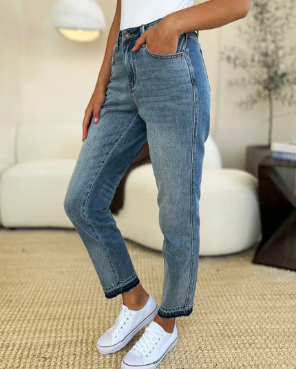 Judy Blue Full Size Mid Rise Rigid Magic Release Hem Jeans - THE AMERICAN BLUE