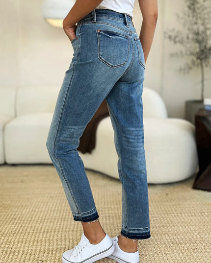 Judy Blue Full Size Mid Rise Rigid Magic Release Hem Jeans - THE AMERICAN BLUE