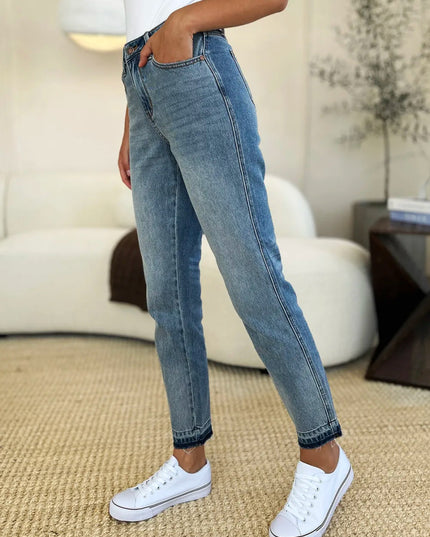Judy Blue Full Size Mid Rise Rigid Magic Release Hem Jeans - THE AMERICAN BLUE