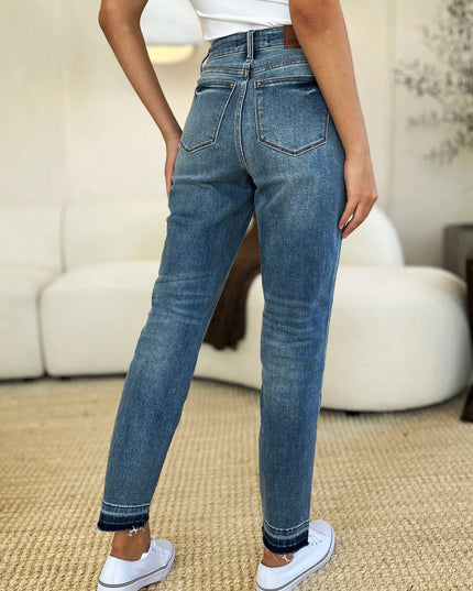 Judy Blue Full Size Mid Rise Rigid Magic Release Hem Jeans - THE AMERICAN BLUE