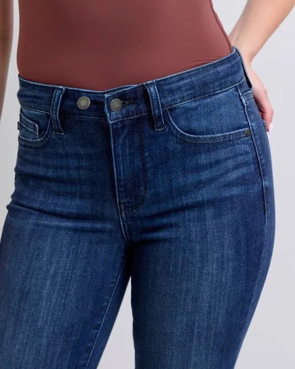 Judy Blue Full Size Mid Rise Skinny Jeans with Raw Hem Plus Size - THE AMERICAN BLUE