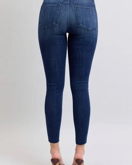 Judy Blue Full Size Mid Rise Skinny Jeans with Raw Hem Plus Size - THE AMERICAN BLUE