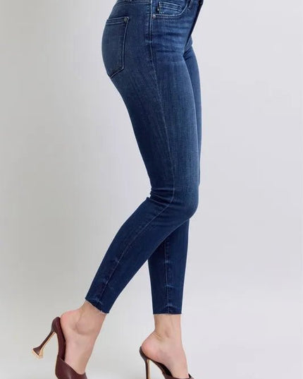 Judy Blue Full Size Mid Rise Skinny Jeans with Raw Hem Plus Size - THE AMERICAN BLUE