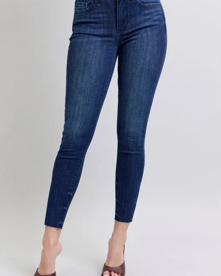 Judy Blue Full Size Mid Rise Skinny Jeans with Raw Hem Plus Size - THE AMERICAN BLUE