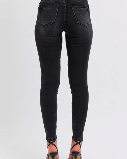 Judy Blue Full Size Mid Rise Tummy Control Skinny Jeans Plus Size - THE AMERICAN BLUE