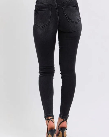 Judy Blue Full Size Mid Rise Tummy Control Skinny Jeans Plus Size - THE AMERICAN BLUE