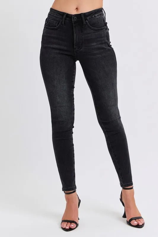 Judy Blue Full Size Mid Rise Tummy Control Skinny Jeans Plus Size - THE AMERICAN BLUE