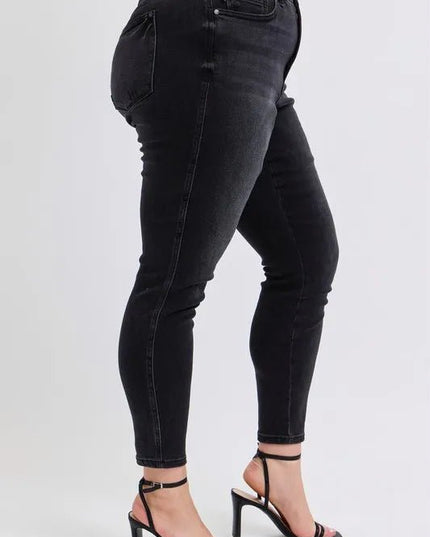 Judy Blue Full Size Mid Rise Tummy Control Skinny Jeans Plus Size - THE AMERICAN BLUE