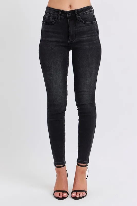 Judy Blue Full Size Mid Rise Tummy Control Skinny Jeans Plus Size - THE AMERICAN BLUE