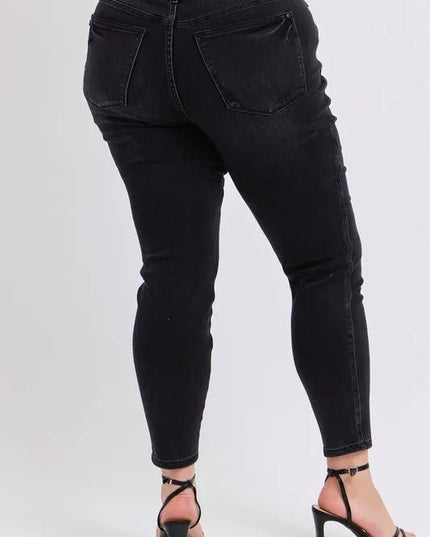 Judy Blue Full Size Mid Rise Tummy Control Skinny Jeans Plus Size - THE AMERICAN BLUE