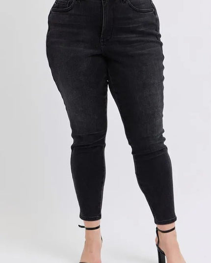 Judy Blue Full Size Mid Rise Tummy Control Skinny Jeans Plus Size - THE AMERICAN BLUE