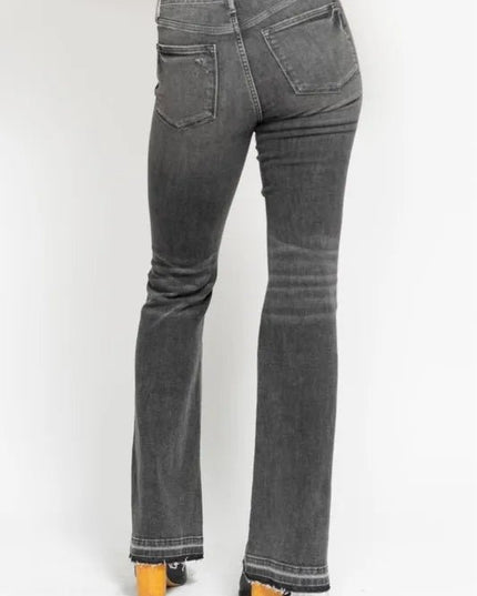 Judy Blue Full Size Mid Rise Tummy Control Washed Gray Release Hem Flare Jeans Plus Size - THE AMERICAN BLUE