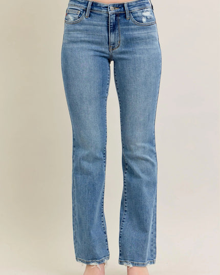 Judy Blue Full Size Mid Rise Wash Destroy Hem Bootcut Jeans Plus Size - THE AMERICAN BLUE