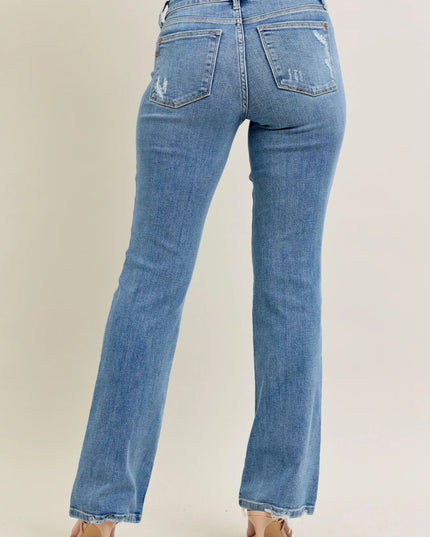 Judy Blue Full Size Mid Rise Wash Destroy Hem Bootcut Jeans Plus Size - THE AMERICAN BLUE