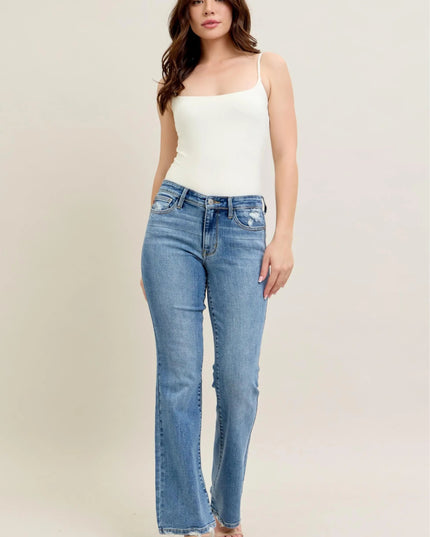 Judy Blue Full Size Mid Rise Wash Destroy Hem Bootcut Jeans Plus Size - THE AMERICAN BLUE
