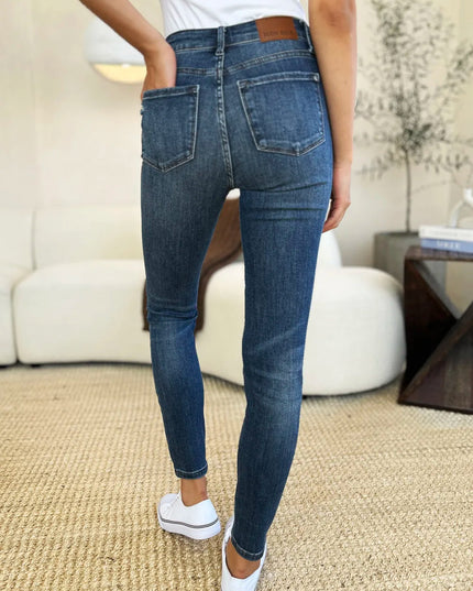 Judy Blue Full Size Mid Waist Distressed Slim Jeans - THE AMERICAN BLUE