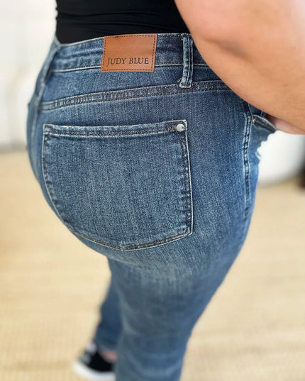 Judy Blue Full Size Mid Waist Distressed Slim Jeans - THE AMERICAN BLUE