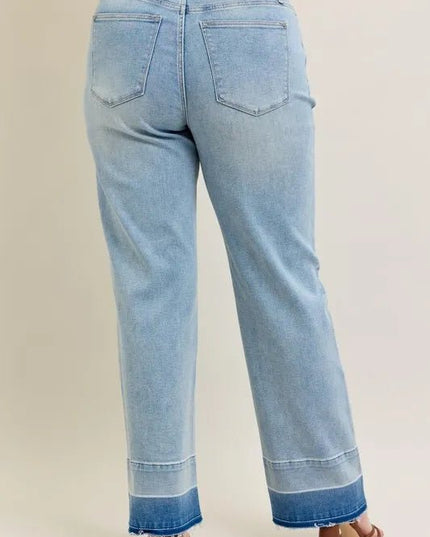 Judy Blue Full Size Mr Release Hem Wide Leg Jeans Plus Size - THE AMERICAN BLUE