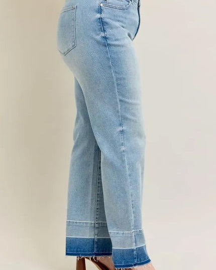 Judy Blue Full Size Mr Release Hem Wide Leg Jeans Plus Size - THE AMERICAN BLUE