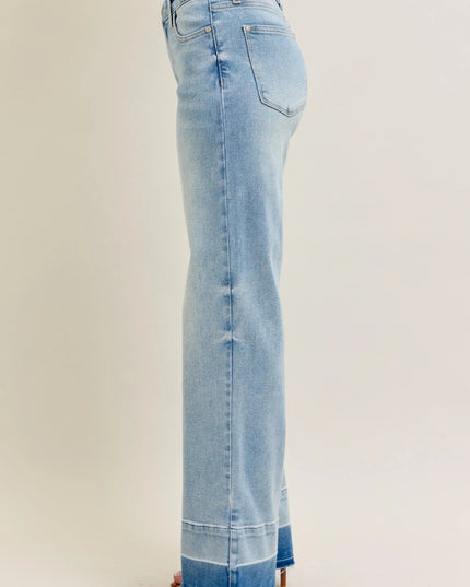 Judy Blue Full Size Mr Release Hem Wide Leg Jeans Plus Size - THE AMERICAN BLUE