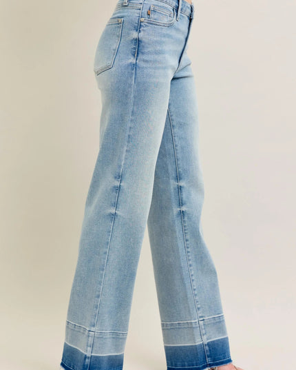 Judy Blue Full Size Mr Release Hem Wide Leg Jeans Plus Size - THE AMERICAN BLUE