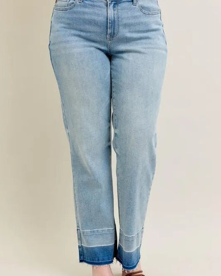 Judy Blue Full Size Mr Release Hem Wide Leg Jeans Plus Size - THE AMERICAN BLUE