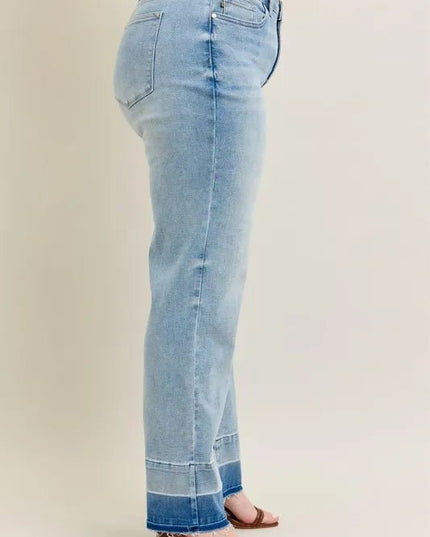 Judy Blue Full Size Mr Release Hem Wide Leg Jeans Plus Size - THE AMERICAN BLUE