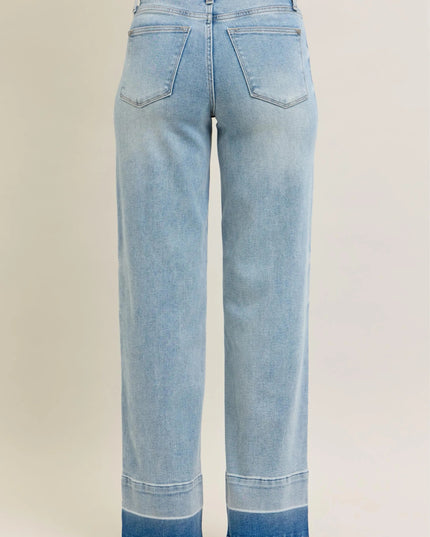 Judy Blue Full Size Mr Release Hem Wide Leg Jeans Plus Size - THE AMERICAN BLUE
