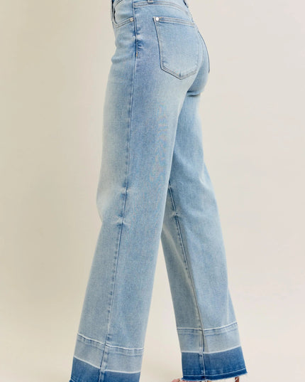 Judy Blue Full Size Mr Release Hem Wide Leg Jeans Plus Size - THE AMERICAN BLUE