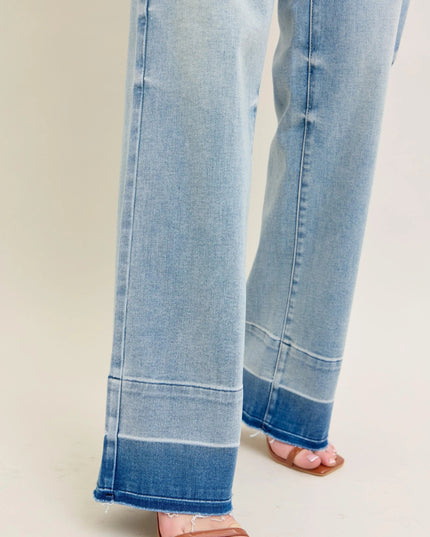 Judy Blue Full Size Mr Release Hem Wide Leg Jeans Plus Size - THE AMERICAN BLUE