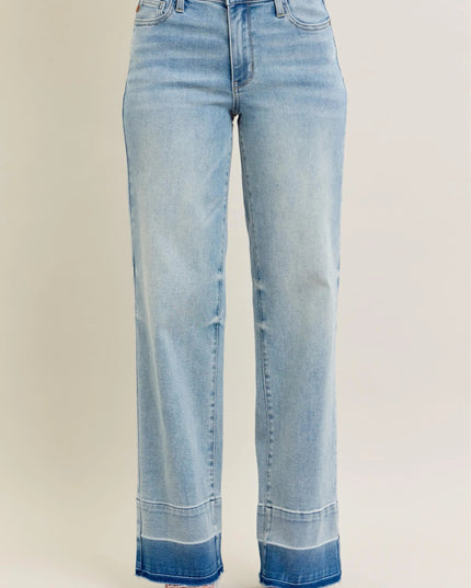Judy Blue Full Size Mr Release Hem Wide Leg Jeans Plus Size - THE AMERICAN BLUE