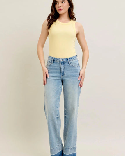 Judy Blue Full Size Mr Release Hem Wide Leg Jeans Plus Size - THE AMERICAN BLUE